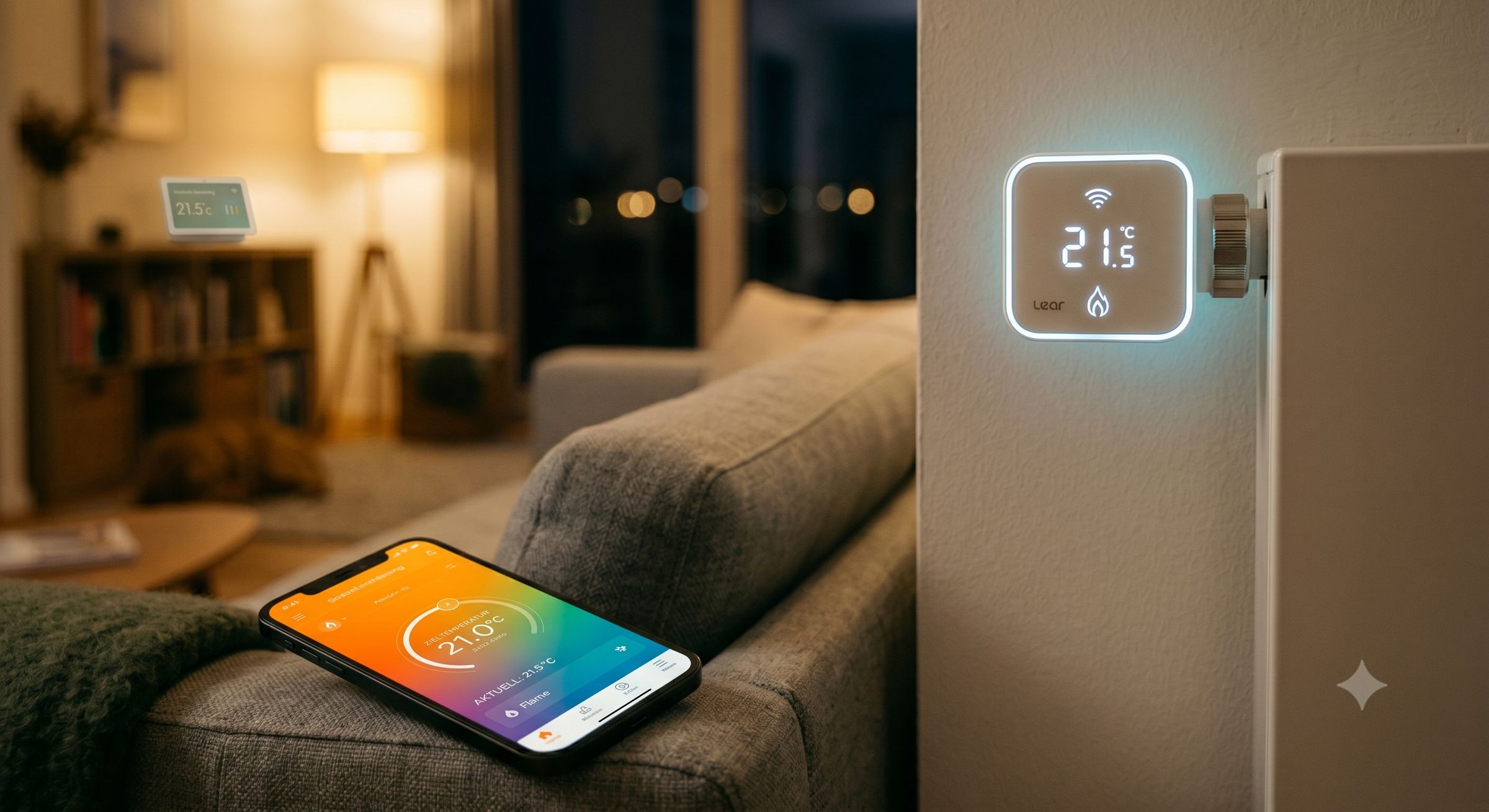 Smarte Heizungs- und Lichtsteuerung im Wohnzimmer